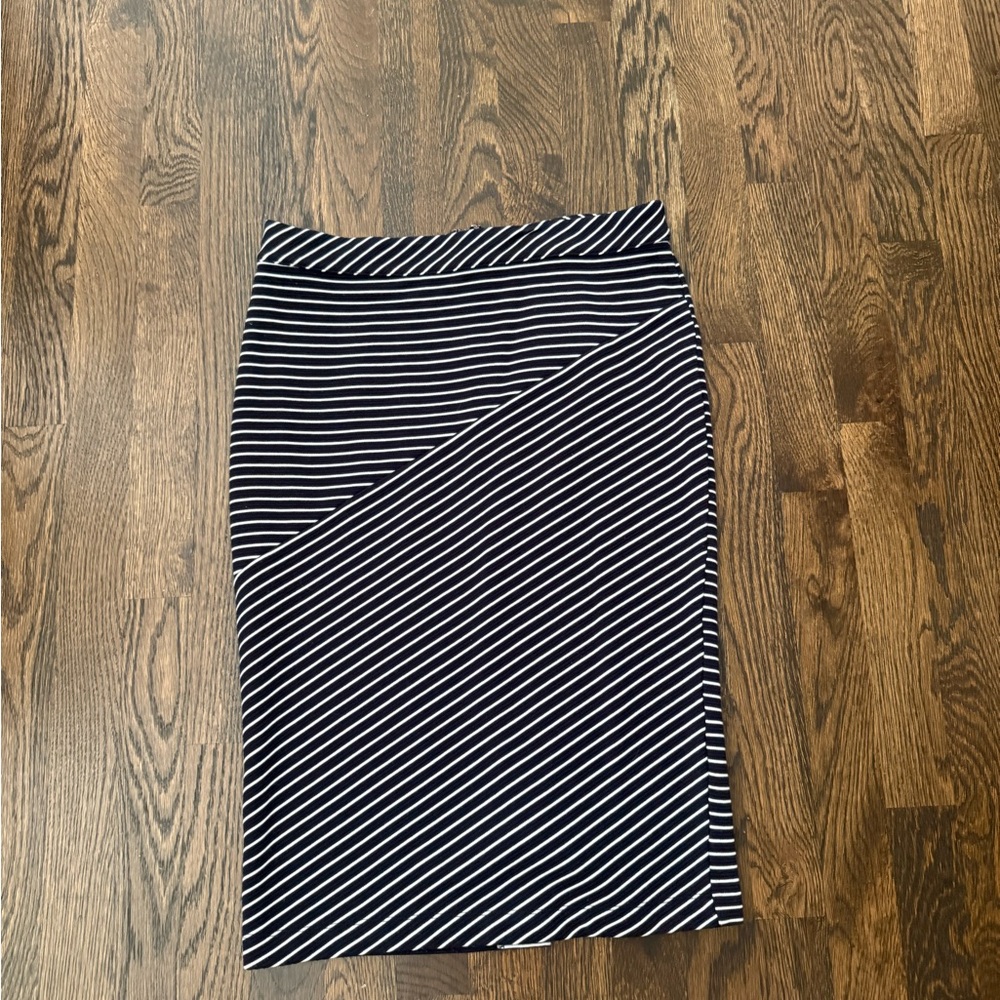 Banana Republic Navy and White Striped Midi Skirt